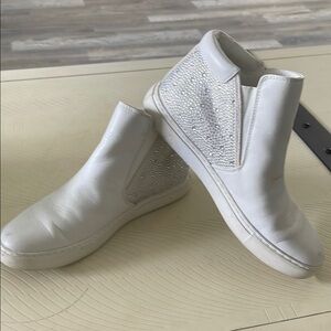 Kenneth Cole White Leather Slip-On Rhinestone Sneakers